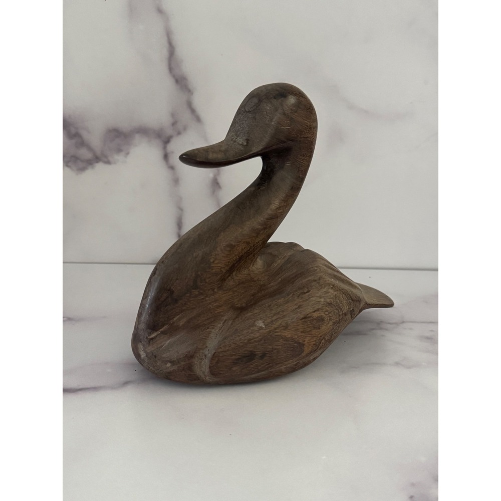 Vintage Hand Carved Wooden Duck Figurine Rustic Wood Bird Decor Sculpture‎
